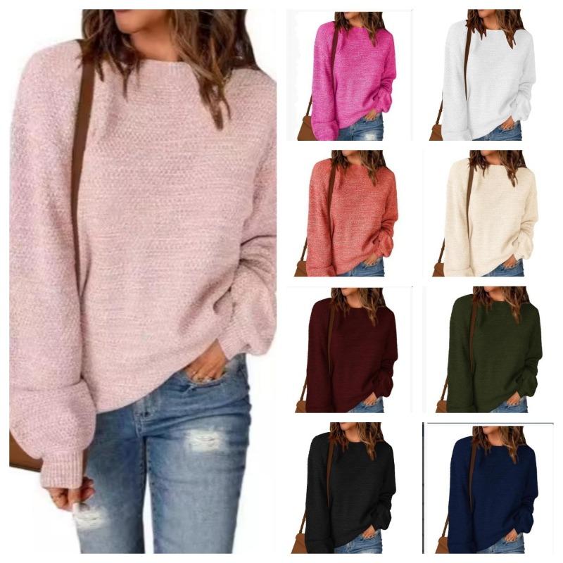 Spring and Autumn New Floral Yarn Pullover Casual Versatile Casual Round Neck Knitted Sweater Top for Women