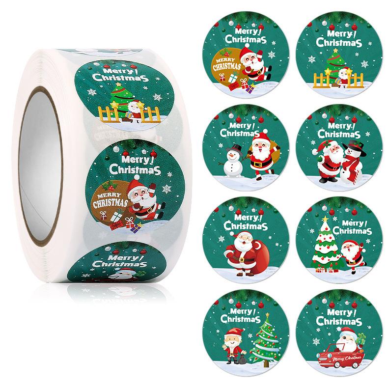 100-500pcs Merry Christmas Stickers Round stickers Christmas Tag for Envelope Sealing Gift Decor Shop Product Packaging Stickers