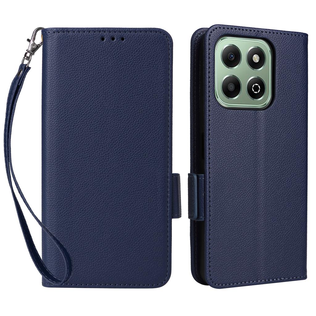 For Honor X6b 4G Case with Wrist Strap Litchi Texture PU Leather Wallet Phone Cover