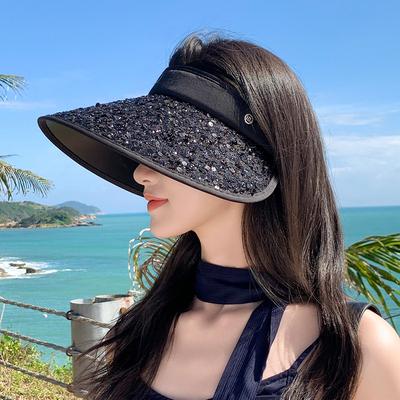 Sequin Empty Top Sun Hat for Women Summeruv Foldable Uv Protection Sun Hat Outdoor Travel Face Basin Hat