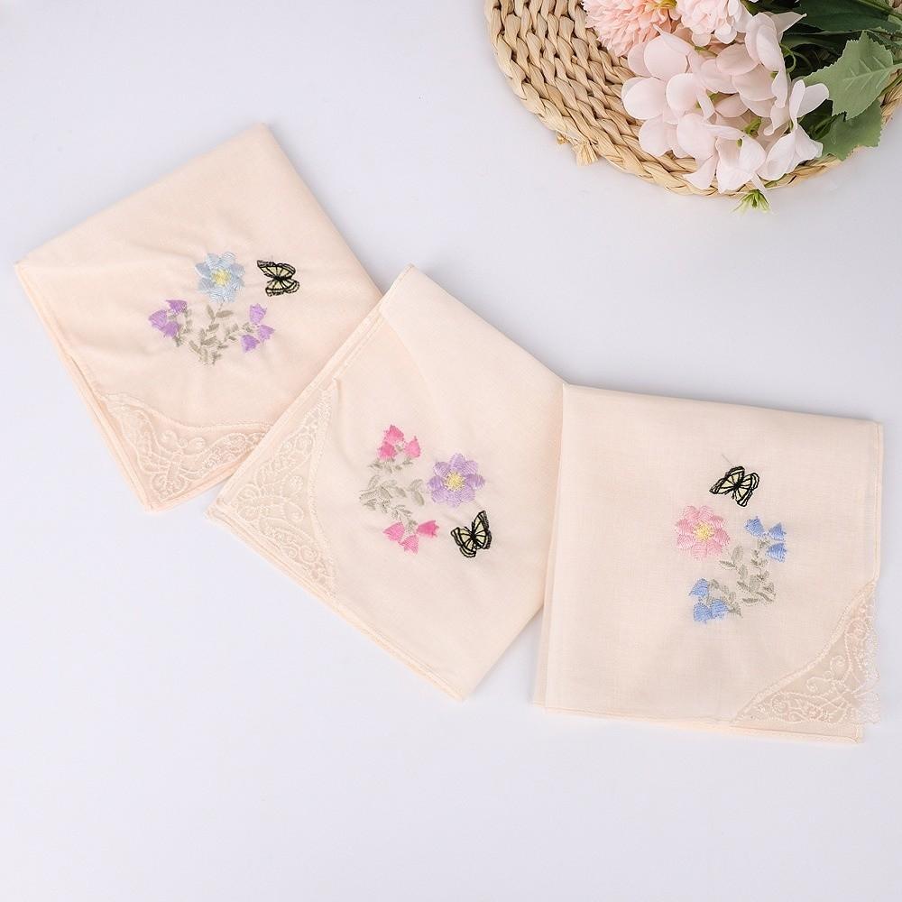

Elegant Cotton Square Handkerchief Reusable Soft Lace Flower Hanky Hankies Fabrics For Women