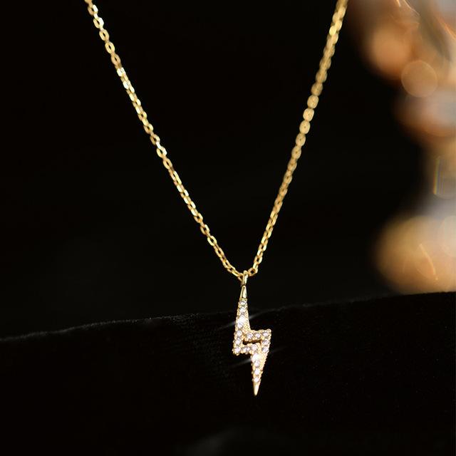 

Модная цепочка из стерлингового серебра 925 пробы с подвеской в виде молнии, ожерелья для женщин, блестящая цепочка, свадебные украшения золотой