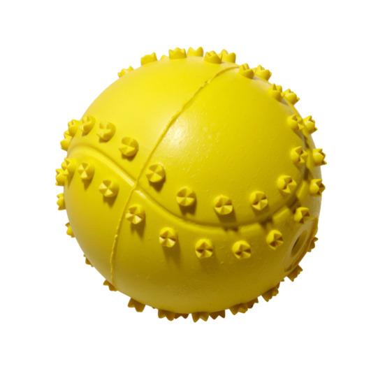 

Резиновый мячик для собак, неразрушаемая пищалка, жевательная игрушка, мячик для апортировки с текстурой, способствует здоровью зубов для агрессивных грызунов, для щенков при смене зубов жёлтый