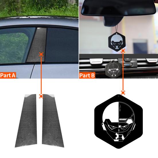 2Pcs Self-adhesive Carbon Fiber Car Window Moulding B Pillar Cover Trim for Mercedes-Benz