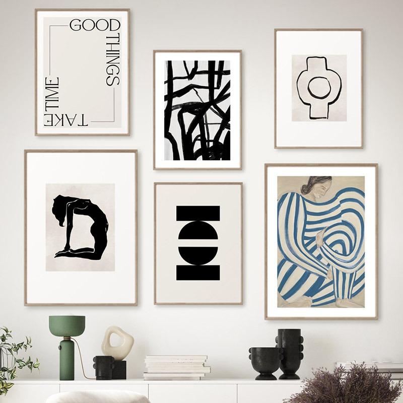 Modern Stripe Girl Nude Line Vase Abstract Art Posters Prints Wall Art Canvas Painting Hotel Bar Home Bedroom Room Decor Gifts