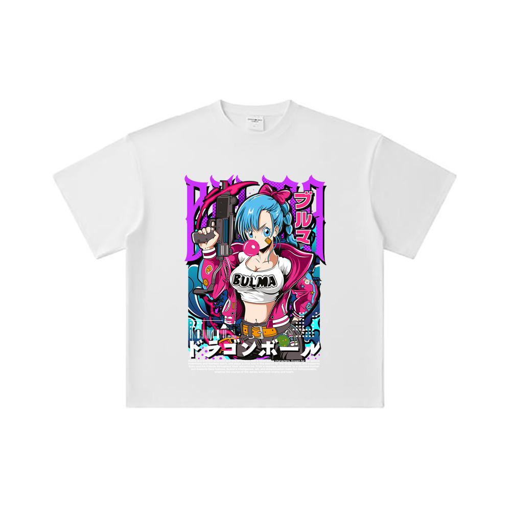 260 GSM Double Yarn 32 Count 100% Cotton Dragon Ball V66 Bulma Print Unisex Heavy Cotton T Shirt