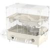 2-Tier, 3-Door Hamster Cage with Wheel and Tubes, Steel, PS and PP, 44.5x28x44 cm, Cream and White
