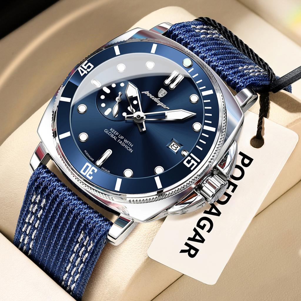 Luxury Trendy Man Wristwatch Square Dial Waterproof Luminous Date Week Men Watch Simple Business Quartz Leather Men's Watches Reloj