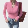 Women's Knitted Bottoming Shirt: Soft Half-High Collar, Short Tight-Fit, Ring Zipper, Thick Long-Sleeve Sweater for Autumn/Winter.