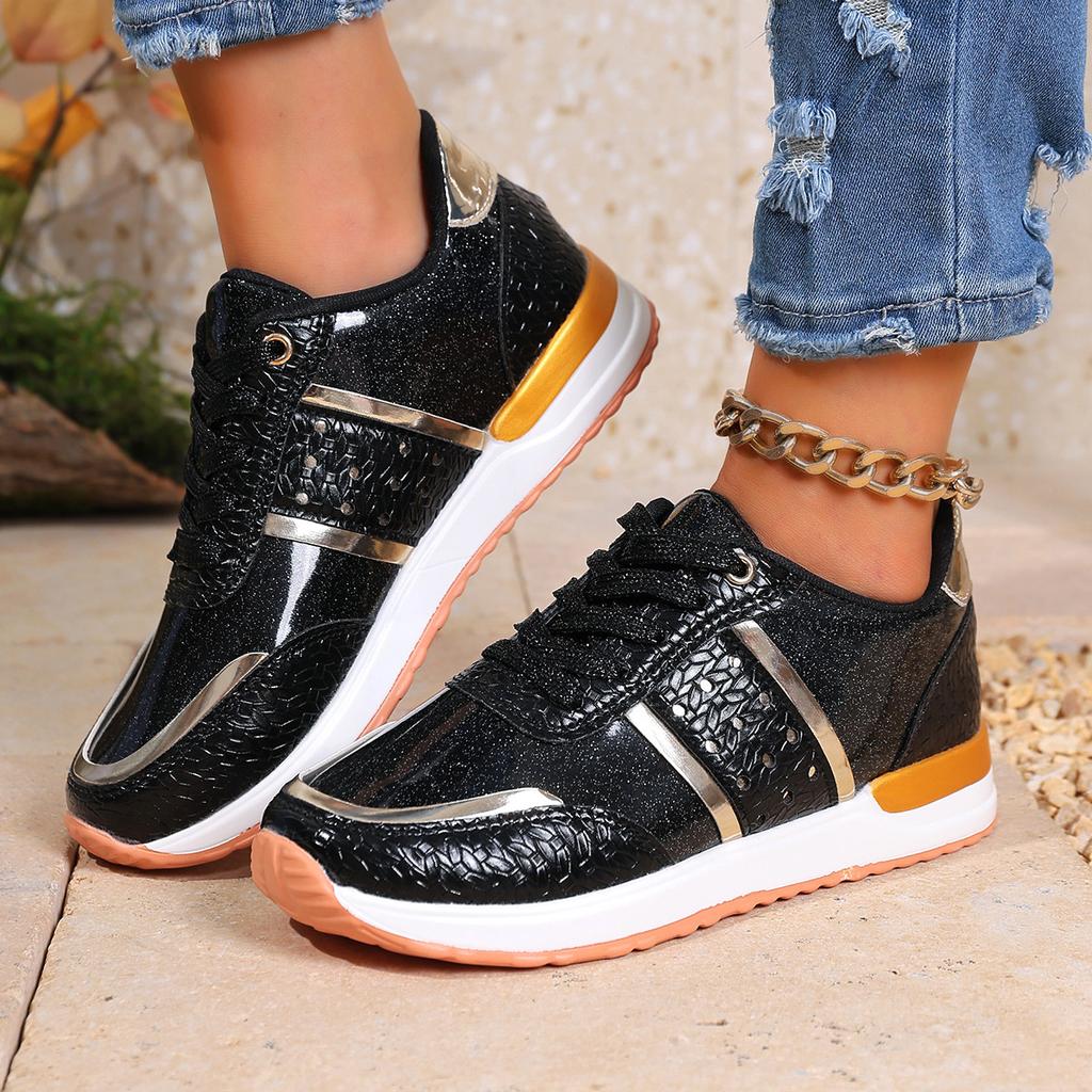 New women's casual sports shoes large size round head front lace-up platform shoes