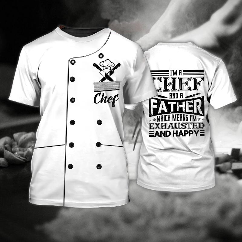 Summer Men's Chef T-shirt, Custom 3D Printed Clothes, Round Neck Short Sleeve Shirt, Fashionable Punk Street Clothes 6XL