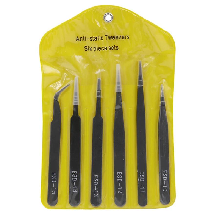 6pcs Anti-static Stainless Steel Tweezers Set Repair Repair Tool Set Anti-static Hand Tool Set for Model Making