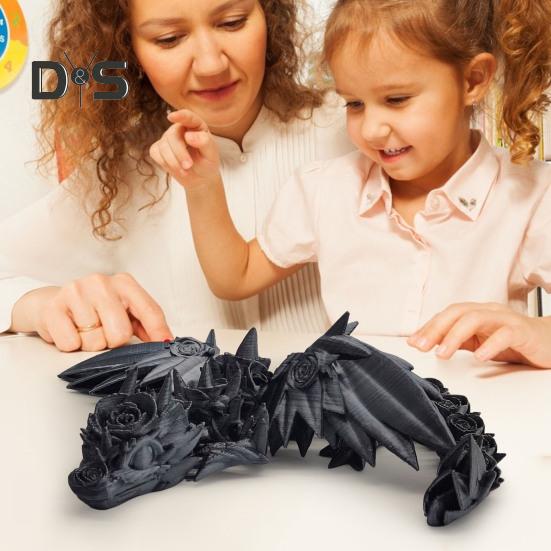 3D Printed Rose Dragon 8.46" Articulated Fidget Dragon Toy with Flexible Joints Desk Decor Winged Rose Dragon for Home Office School