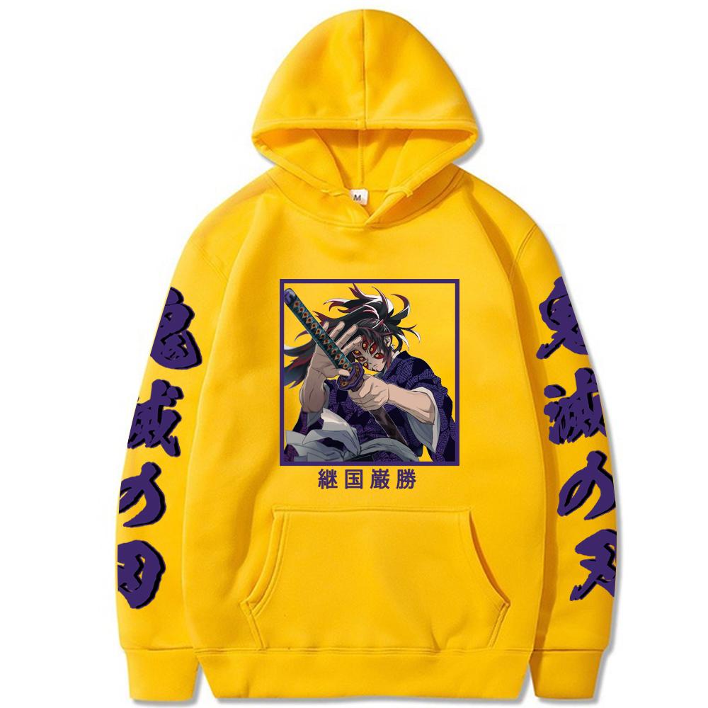 

Tsugikuni Michikatsu, японские популярные толстовки с капюшоном в стиле аниме «Убийца демонов», одежда Harajukiu Kokushibou Manga, крутая графика, зимние теплые толстовки 4XL жёлтый