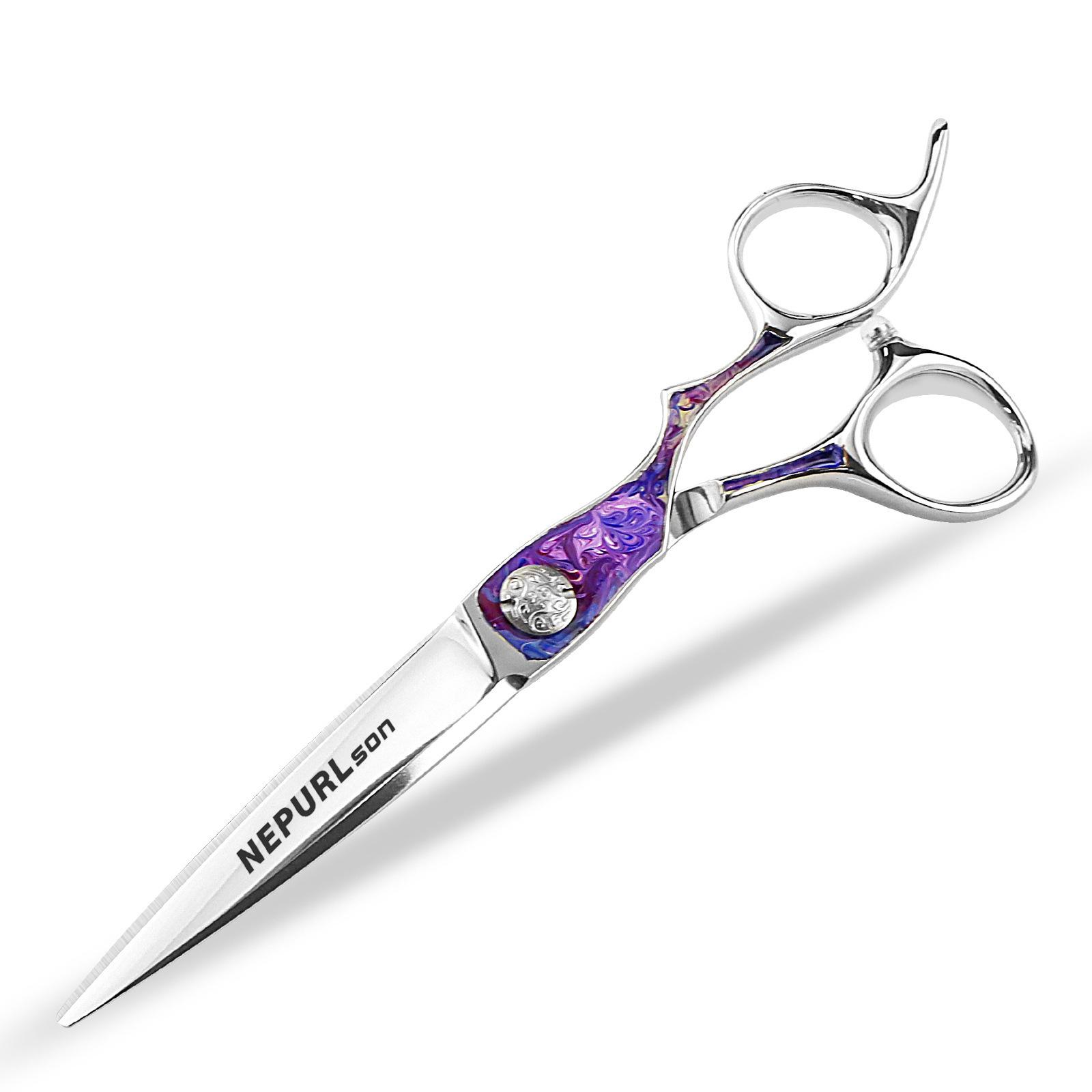 6.8-inch Napsun Pattern Hairdressing Shark Scissors - Straight & Serrated for Bangs
