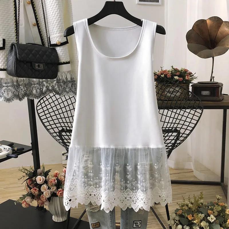 Women Summer Solid Tanks Bow Pattern Hollow Out Lace Patchwork Design O-neck Thin Top