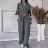 GD2024 European-American Casual Cotton Linen Shirt & Drawstring Wide-Leg Pants Set