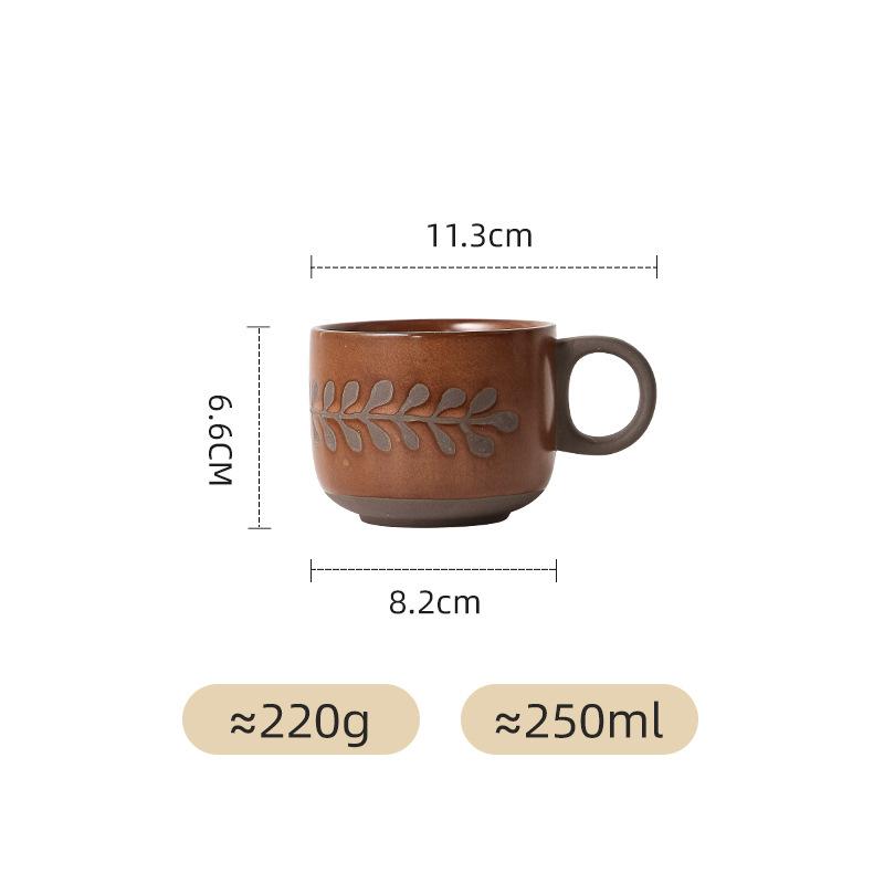 

Vintage Relief Ceramic Mug American Ins Style Coffee Cup Set with Lace Pattern Small Black Clay Cup 200ml