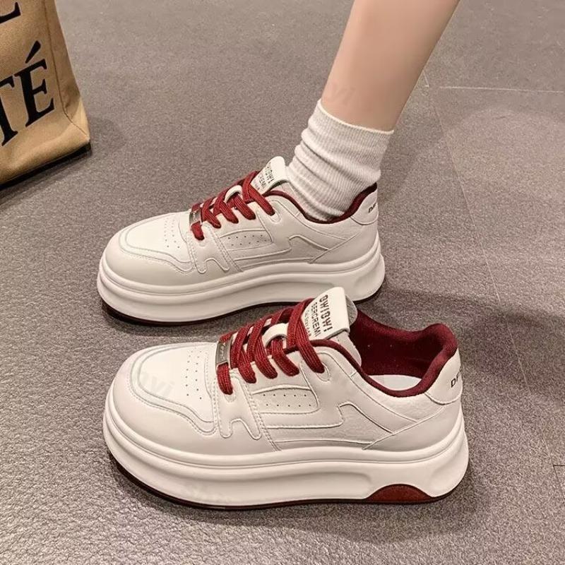 Fashion Women White Platform Sneakers 2025 Autumn New Height Increase Round Toe Lace Up Casual Shoes Comfortable Outdoor Non Slip Flats