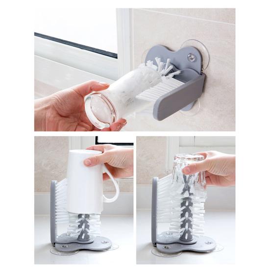 Easy Glass Cleaning Brush Removable Suction Cup 360 Degree Interior Exterior Mug Cleaner Washable Middle Brush