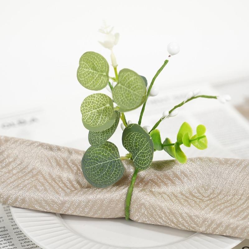 2Pcs Artificial Eucalyptus Green Napkin Rings Floral Rustic Wedding Party Table Centerpieces Valentine'S Day Home Dining Decor