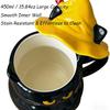 Carina Tazza in Ceramica Gatto Nero con Coperchio a Cappello da Mago Giallo - Sicura per Microonde e Lavastoviglie, Tazza da Caffè Cotta ad Alta Temperatura 1200°C, Regalo Ideale per Amanti dei Gatti e Uso Quotidiano
