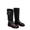 Cowhide Version~ Genuine Leather Retro Locomotive Boots Knight Boots Women's Thick Heels But Knee Long Boots Medium Tube Thin Martin Boots