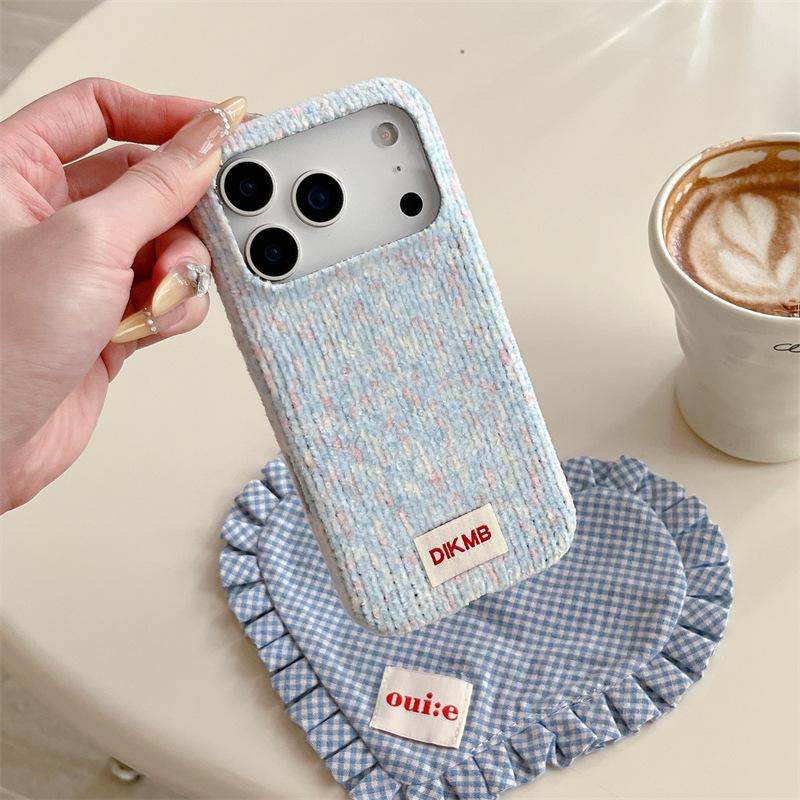 Blaue Strickstoff-Handyhülle für iPhone 15, iPhone 16, iPhone 17 Pro Max