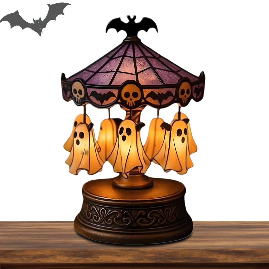 Party Light Up Ghost Carousel Rechargeable Halloween Spooky Carousel Lamp Decorations Floating Ghost Indoor Table Decor 19X1CM