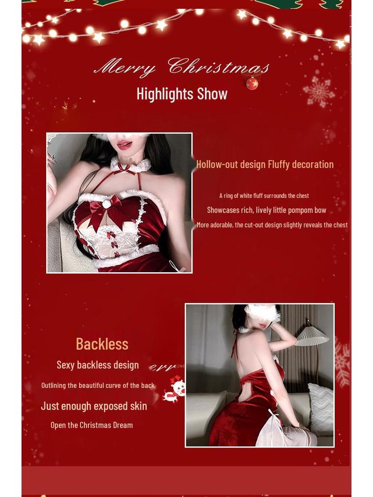 Christmas Bunny Girl Lingerie Costume: Backless Role Play Nightwear Dress