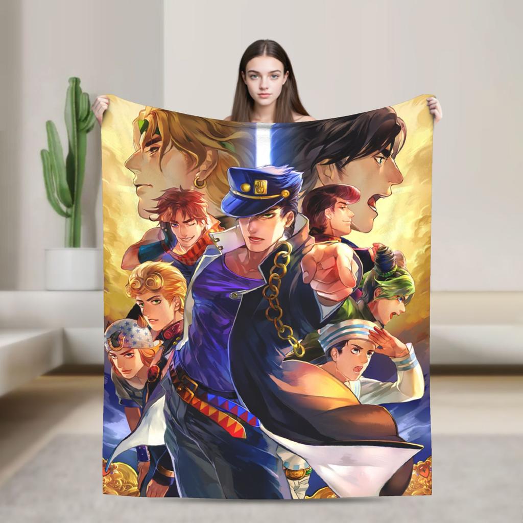 Stardust Crusaders Blankets Bizarre Adventure Flannel Throw Blanket Airplane Travel Printed Ultra-Soft Warm Bedspreads