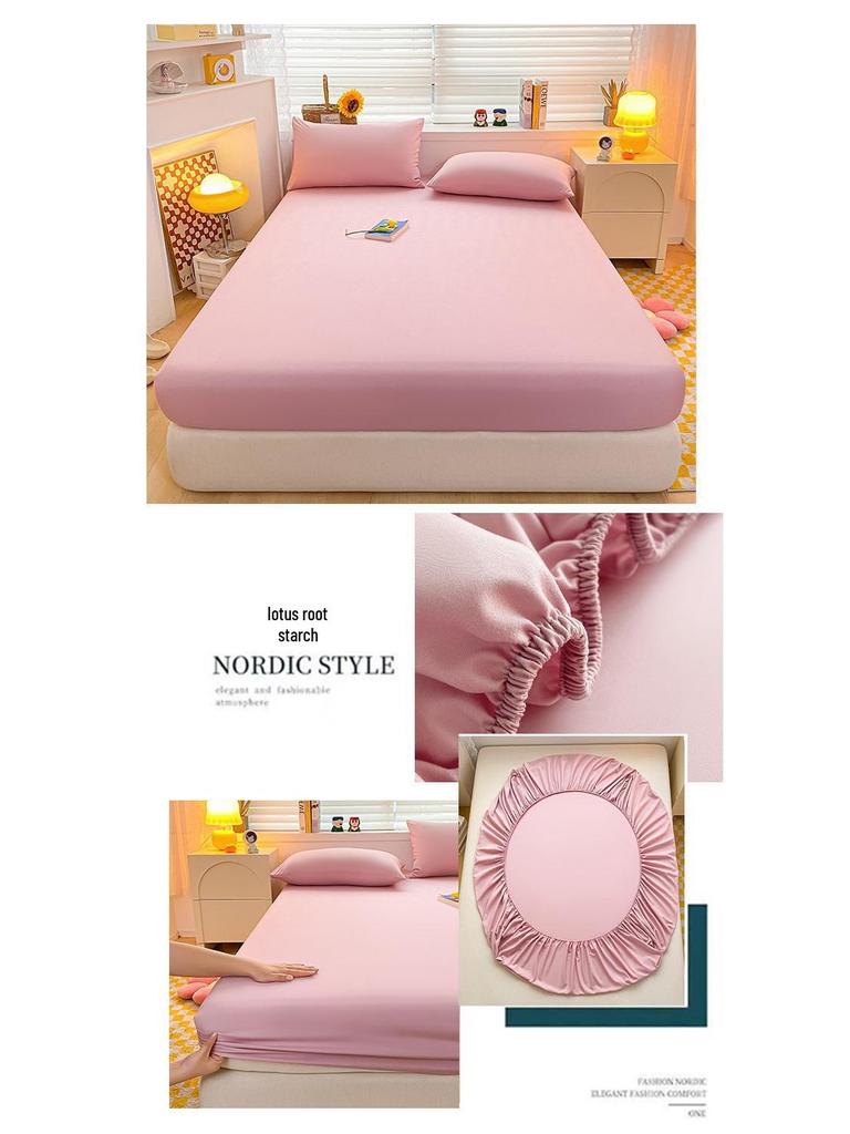 Zestaw prześcieradeł z gumką z bawełny pranej w jednolitym kolorze: Całkowicie otulający, antypoślizgowy narzutka na łóżko - Trzyczęściowy na każdą porę roku