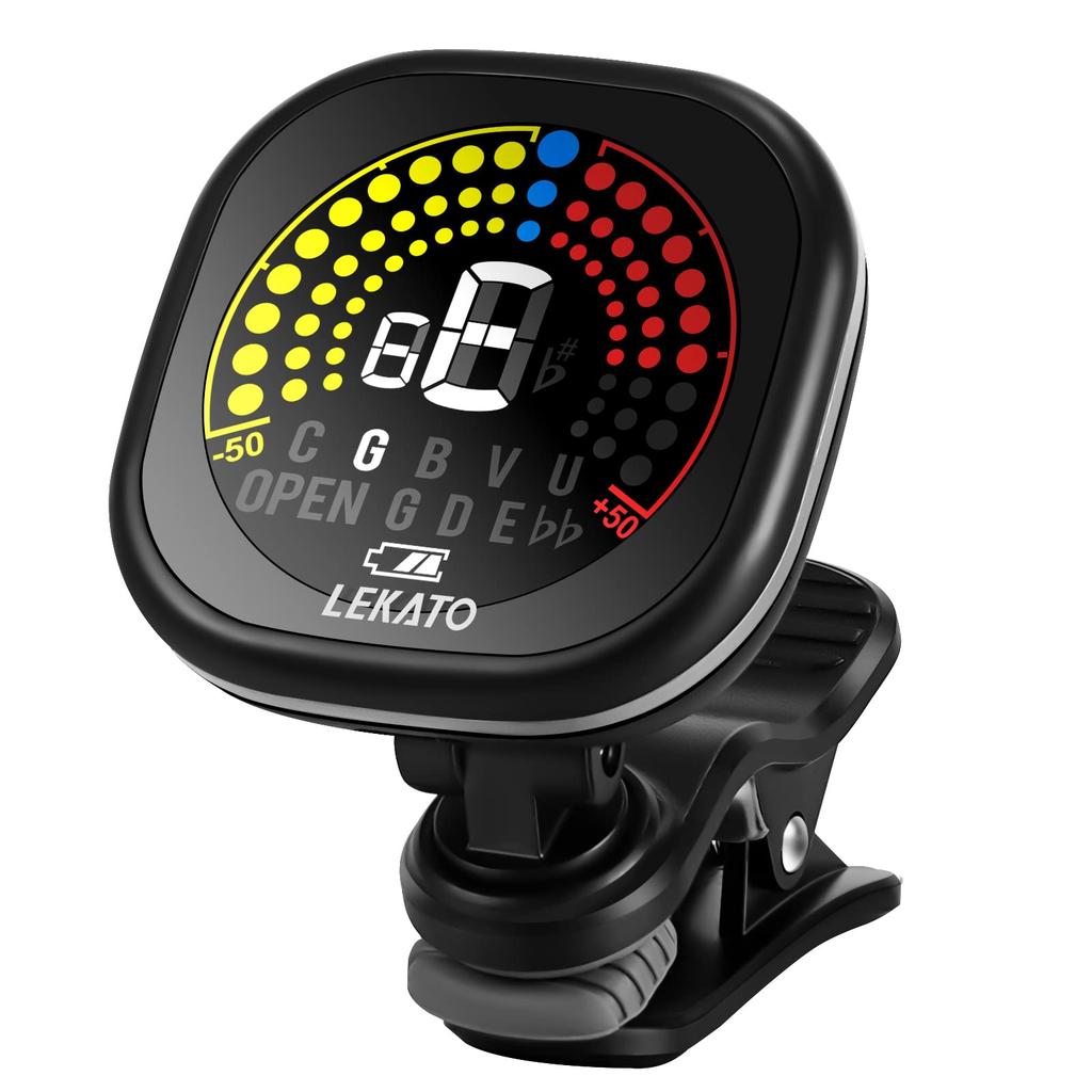 Guitar Tuner Rechargeable Clip Tuner for GuitarBass LEKATO Snap-on LED Color Display Perfect for Daily Practice
