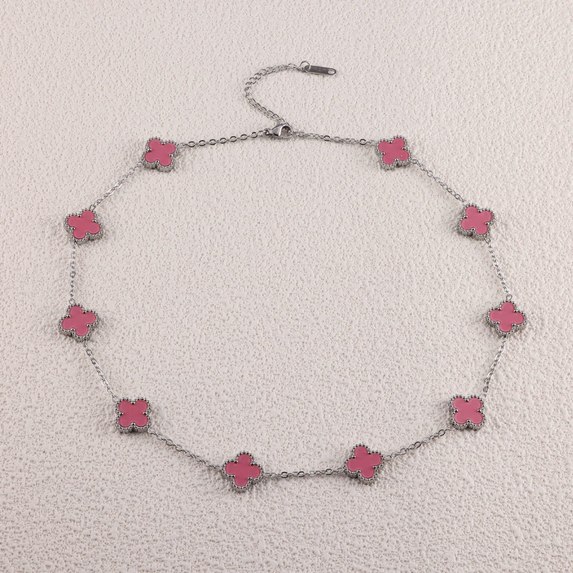 

13 мм четырехлистный клевер десять цветов ожерелье женская цепочка воротник кость мода без потери цвета премиум-ощущение ожерелье стальной розовый