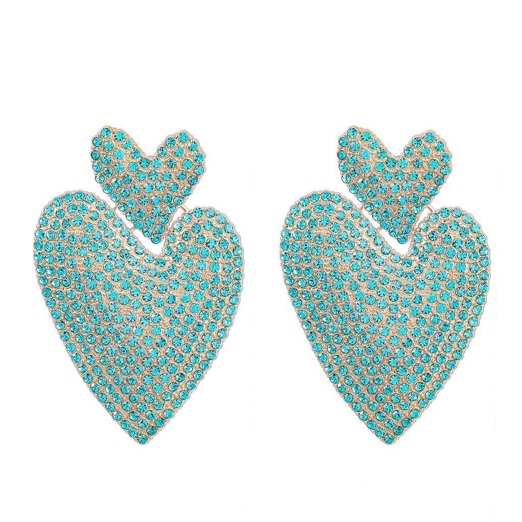 Digadagu Metallic Colorful Rhinestone Heart Earrings Women's Pop Exaggerated Dangle Earrings Party Jewelry Accessories