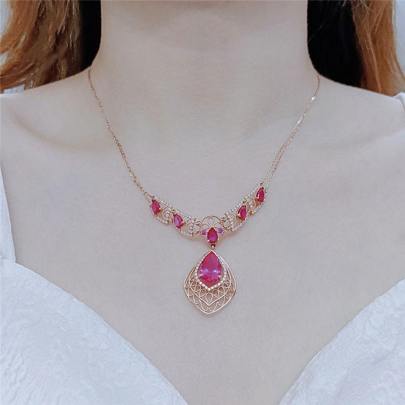 Purple Gold Water Drop Redstone Necklace Rose Gold Plated Luxury Classic Fashion Women'S Collarbone Chain