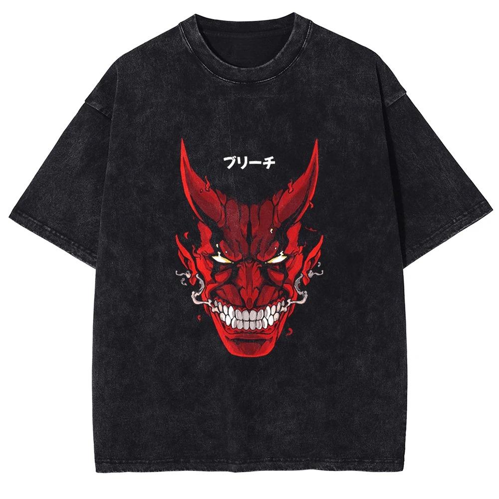 Japan Classic Anime BLEACH Zaraki Kenpachi Print Tshirt Men WomenCasual Tees Vintage Style Cotton Clothing Harajuku Washed Tops