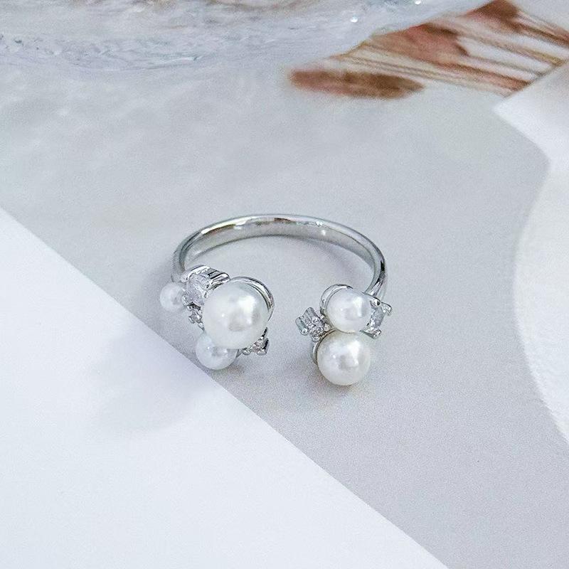 "Liu Guang Fan Bead" French Vintage Zircon Super Immortal Open Ring Women'S Fashion Comet Scallop Stacked Index Finger Ring