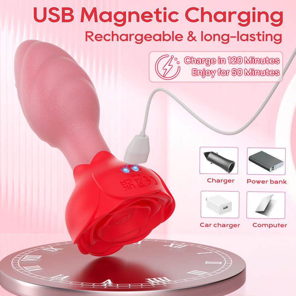 Rose Swing Remote-Control Silicone Vibrator Butt Plug for Men & Women - Anus Massage & Adult Sex Toy