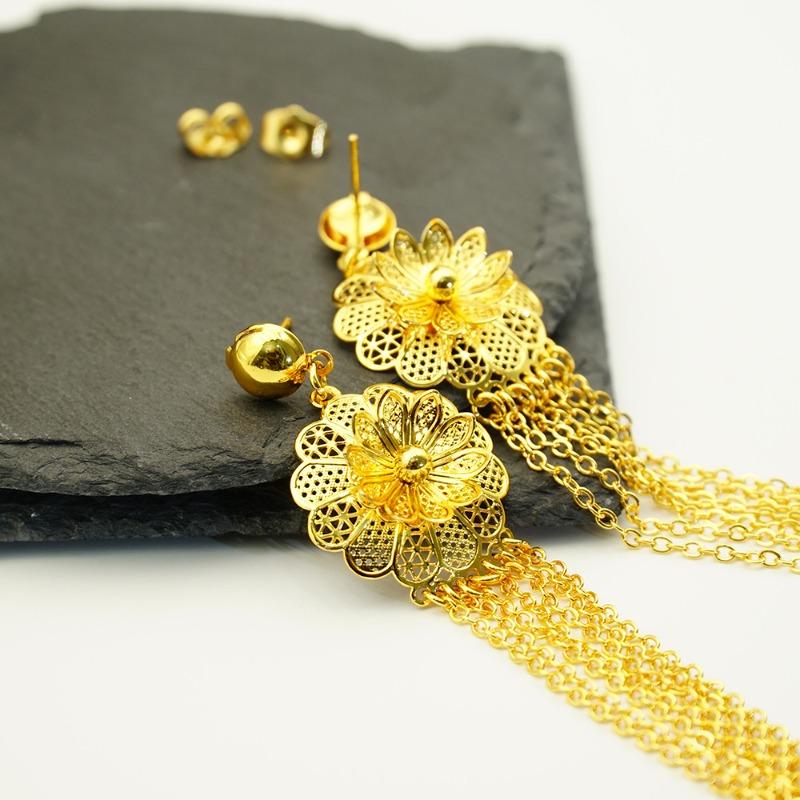Gold Plated Flower Necklace Earrings Jewelry Set Wedding Bridal Jewelry Accessories