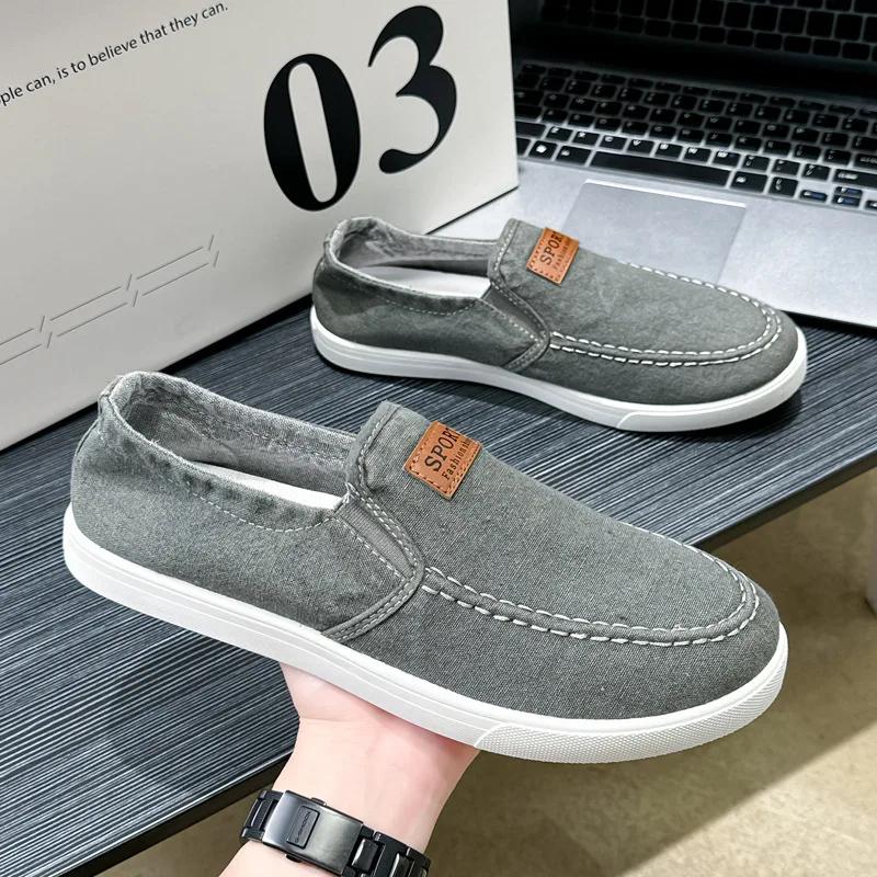 

Мужская повседневная парусиновая обувь, удобные прогулочные туфли на плоской подошве для мужчин, дышащие, легкие, джинсовые, студенческие, молодежные, спортивные, модные кроссовки 45