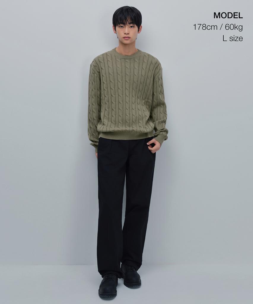 MUSINSA STANDARD Cotton Cable Crew Neck Knit [Sage]