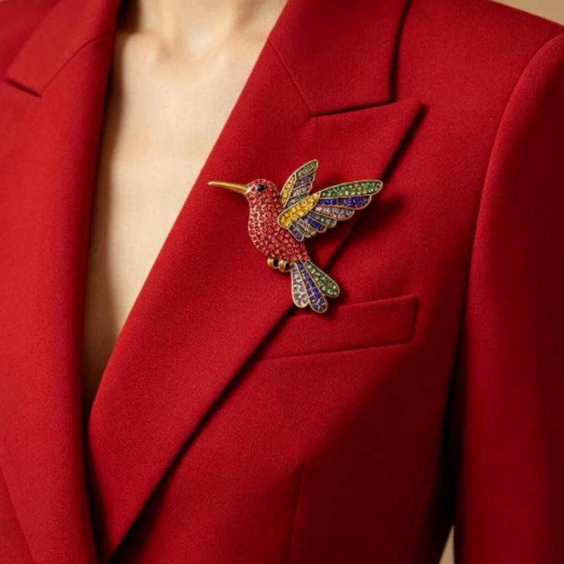 Sparkling Rhinestone Hummingbird Brooch Shiny Multicolor Design Ideal For Daily Wear Party Jewelry Gift For Women