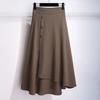 High-Waisted Midi Skirt Buttons Decor Irregular Large Hem A-Line Skirt Solid Color