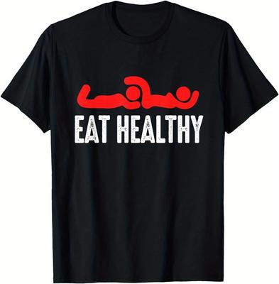 Tricou Amuzant Mănâncă Sănătos - Tricou din Bumbac cu Grafică Umoristică pentru Bărbați Femei (S-3XL)