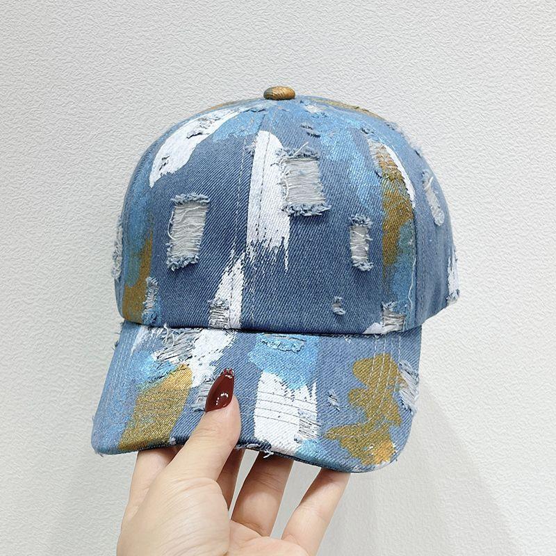 Broken Hole Graffiti Color Blocked Simple Baseball Cap for Women, Sun Shading Couple, Duckbill Cap for Men