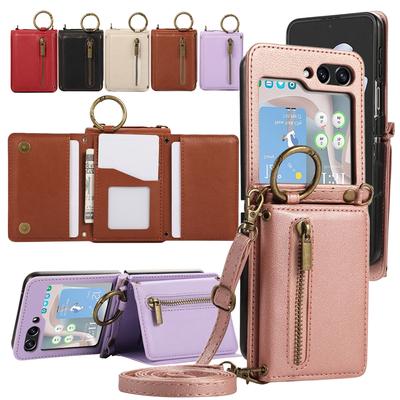 Estuche de Cuero Cruzado para Samsung Galaxy Z Flip7 FE Flip6 Flip5 Flip4 Flip3 Estuche Cartera Cover con Soporte Bolsa para Efectivo y Tarjetas