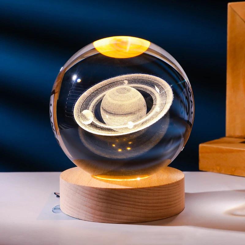 USB Plug-in 3D Crystal Ball LED Night Light Moon Galaxy Projectors Bedroom Decor Night Lamp Creative Gifts for Kids Couple