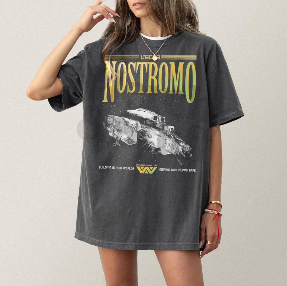 Nostromo Graphic Tee Retro SciFi Horror Movie Apparel USCSS Nostromo Alien Xenomorph Shirt Grunge Weyland Yutani Streetwear S