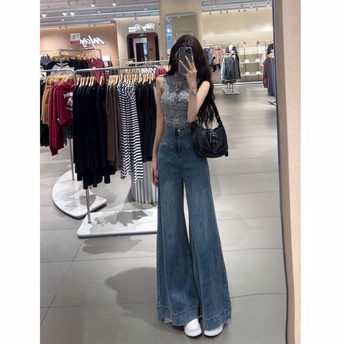 

Белая джинсовая юбка с высокой талией и широкими штанинами для женщин - Коллекция Лето 2024 2XL синий